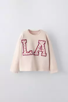 Футболка с цветочной вышивкой ZARA, бежево-розовый