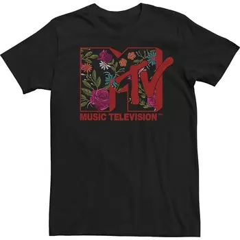 Футболка с цветочным логотипом Big & Tall MTV Mtv Solstice Licensed Character, черный