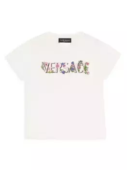Футболка с цветочным логотипом для маленьких девочек и девочек Versace, мультиколор