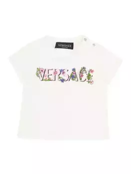 Футболка с цветочным логотипом для маленьких девочек Versace, белый