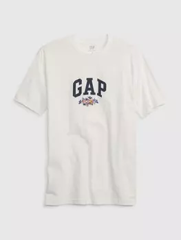 Футболка с цветочным логотипом Gap, белый