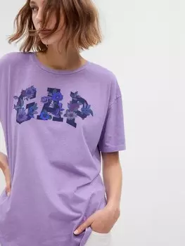 Футболка с цветочным логотипом Gap, фиолетовый