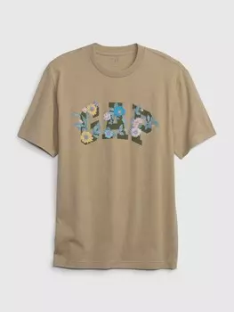 Футболка с цветочным логотипом Gap, коричневый