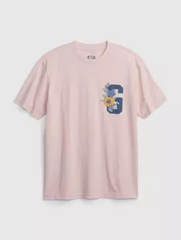 Футболка с цветочным логотипом Gap, розовый