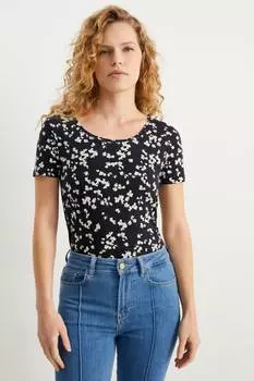 Футболка с цветочным принтом C&A, синий