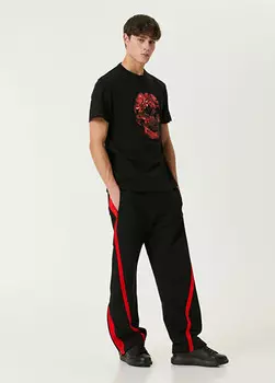Футболка с цветочным принтом черепа Mcqueen, черный