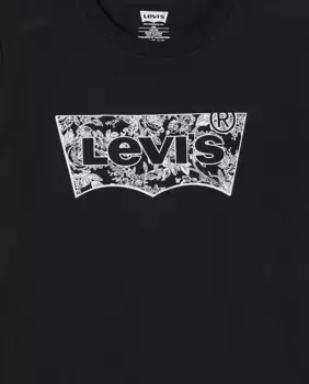 Футболка с цветочным принтом для девочек «Летучая мышь» Levi's, черный