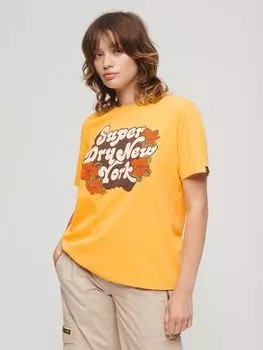 Футболка с цветочным принтом и логотипом 70-х годов Superdry, охра желтый мергель
