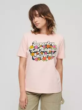 Футболка с цветочным принтом и логотипом 70-х годов Superdry, сомон розовый марль