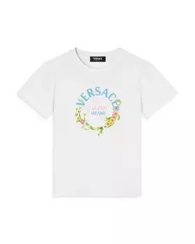 Футболка с цветочным принтом и логотипом для девочек - Little Kid, Big Kid Versace, белый