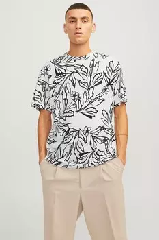 Футболка с цветочным принтом и овальным вырезом Jack & Jones, черный