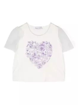 Футболка с цветочным принтом Monnalisa, белый