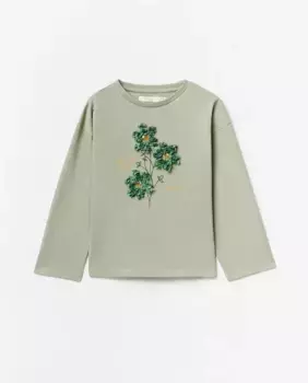 Футболка с цветочным принтом Sfera, цвет Kaki