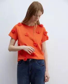 Футболка с цветочным принтом Sfera, оранжевый