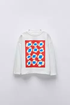 Футболка с цветочным принтом ZARA, белый