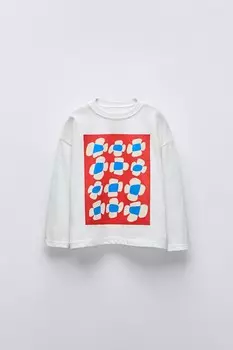 Футболка с цветочным принтом ZARA, белый