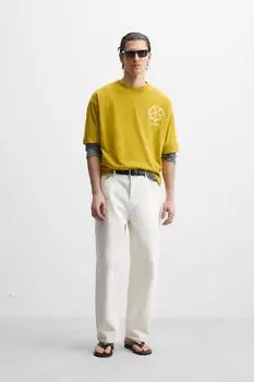 Футболка с цветочным принтом ZARA, цвет Mustard