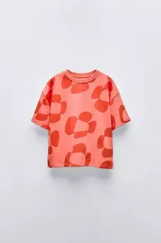 Футболка с цветочным принтом ZARA, красноватый