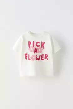 Футболка с цветочным принтом ZARA, розовый