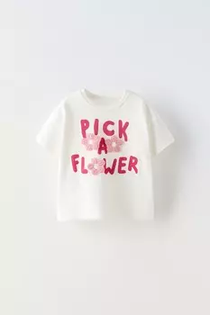 Футболка с цветочным принтом ZARA, розовый