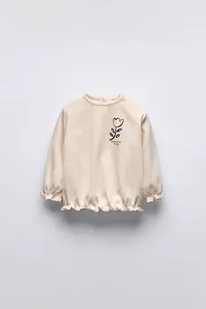Футболка с цветочным принтом ZARA, светло-бежевый
