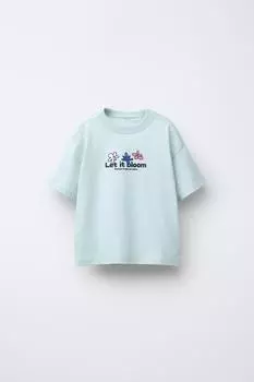 Футболка с цветочным принтом ZARA, светло-синий