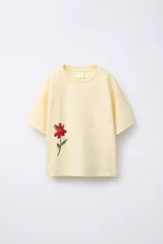 Футболка с цветочным принтом ZARA, желтый
