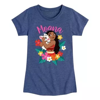 Футболка с цветочным рисунком для девочек 7–16 лет Disney's Moana Girls Licensed Character, синий