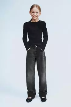 Футболка с цветочным рисунком в рубчик ZARA, черный