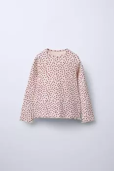 Футболка с цветочным рисунком в рубчик ZARA, экрю/бежевый