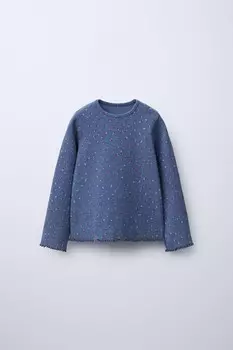 Футболка с цветочным рисунком в рубчик ZARA, синий