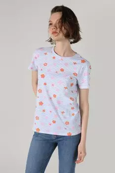 Футболка с цветочным узором и полоской Colin'S, оранжевый