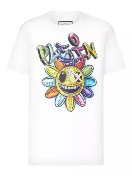 Футболка с цветочным узором, украшенная камнями Philipp Plein, белый