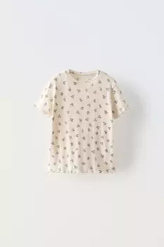 Футболка с цветочным узором ZARA, экрю