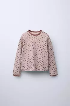 Футболка с цветочным узором ZARA, бежевый