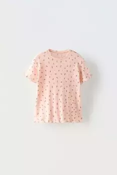 Футболка с цветочным узором ZARA, пастельно-розовый