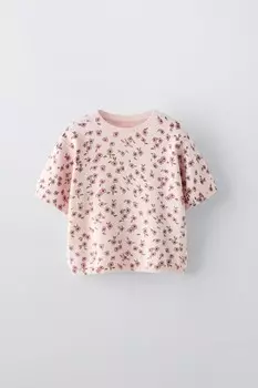 Футболка с цветочным узором ZARA, розовый