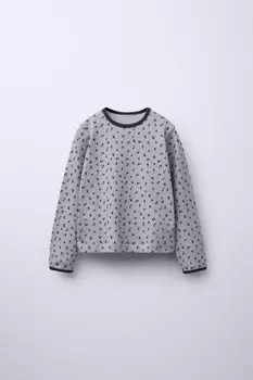 Футболка с цветочным узором ZARA, серо-голубой