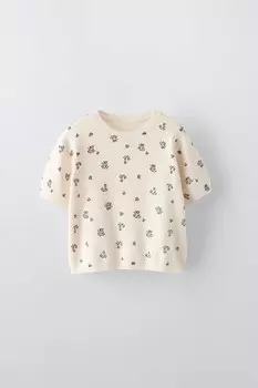 Футболка с цветочным узором ZARA, синий