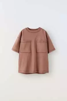 Футболка с декоративной прошивкой и карманами Zara, баклажан