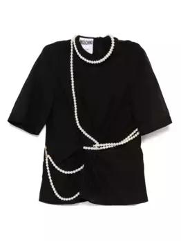 Футболка с декоративным жемчугом Moschino, черный