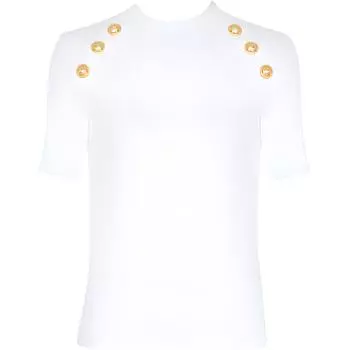 Футболка с декоративными пуговицами BALMAIN, белый