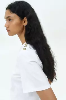 Футболка с декоративными пуговицами H&M, белый