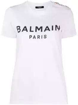Футболка с декоративными пуговицами и логотипом BALMAIN, белый