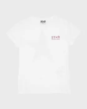 Футболка с декорированным логотипом для девочек Golden Goose, цвет White/Pink