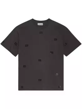 Футболка с декорированным логотипом GANNI, черный