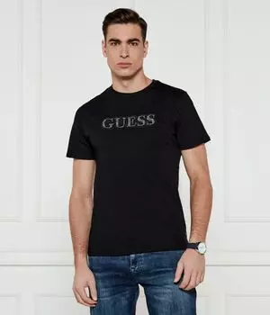 Футболка с декорированным логотипом Slim fit Guess Jeans, черный