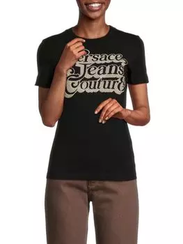 Футболка с декорированным логотипом Versace, черный