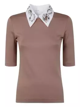 Футболка с декорированным воротником Fabiana Filippi, коричневый