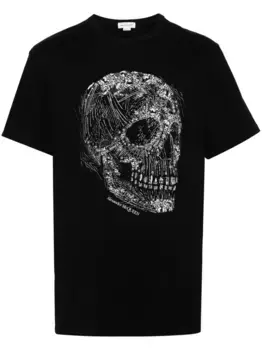 Футболка с декором Crystal Skull Alexander McQueen, черный